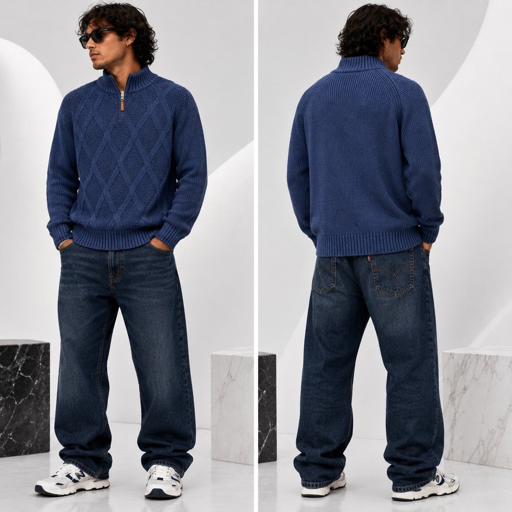 Tommy Bahama Sweater Men XL Blue Diamond Half Zip Cotton Knit Fisherman NEW